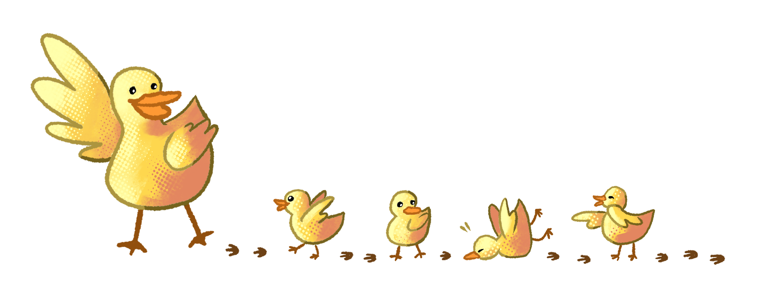 Mother duck leading ducklings